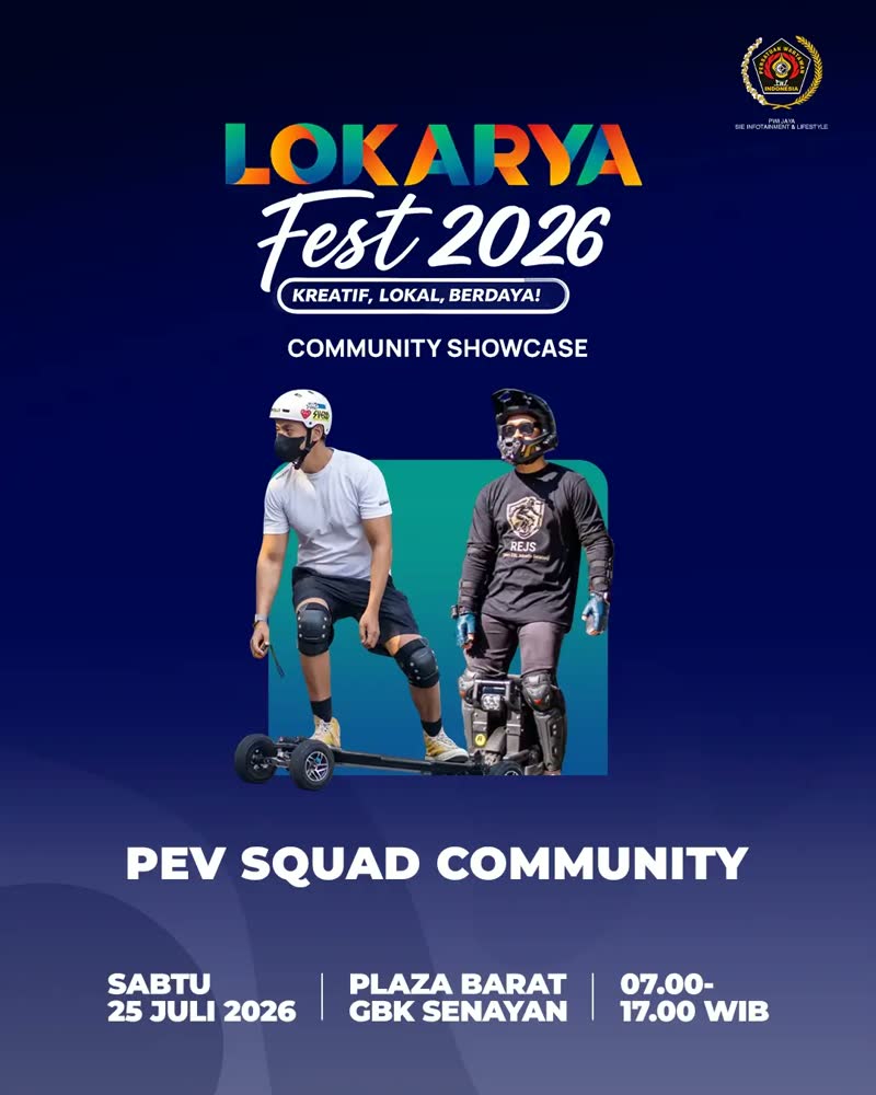 Event poster for the PEV Squad community showcase at Lokakarya Fest 2026